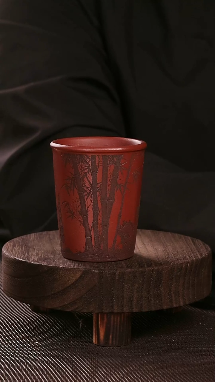 茶杯紫砂紫砂刻绘主人杯竹节