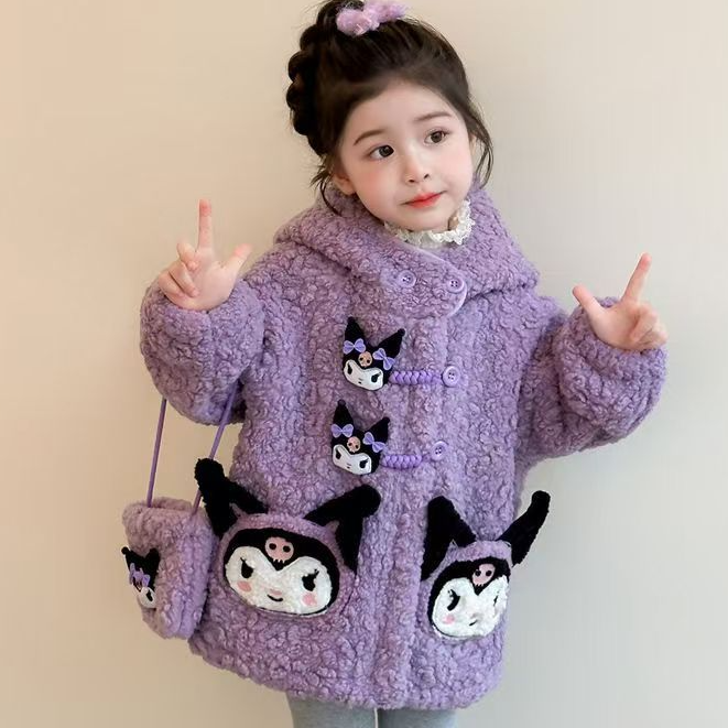 女童紫色外套秋季新款儿童库洛米毛毛衣女小童宝宝洋气百搭上衣