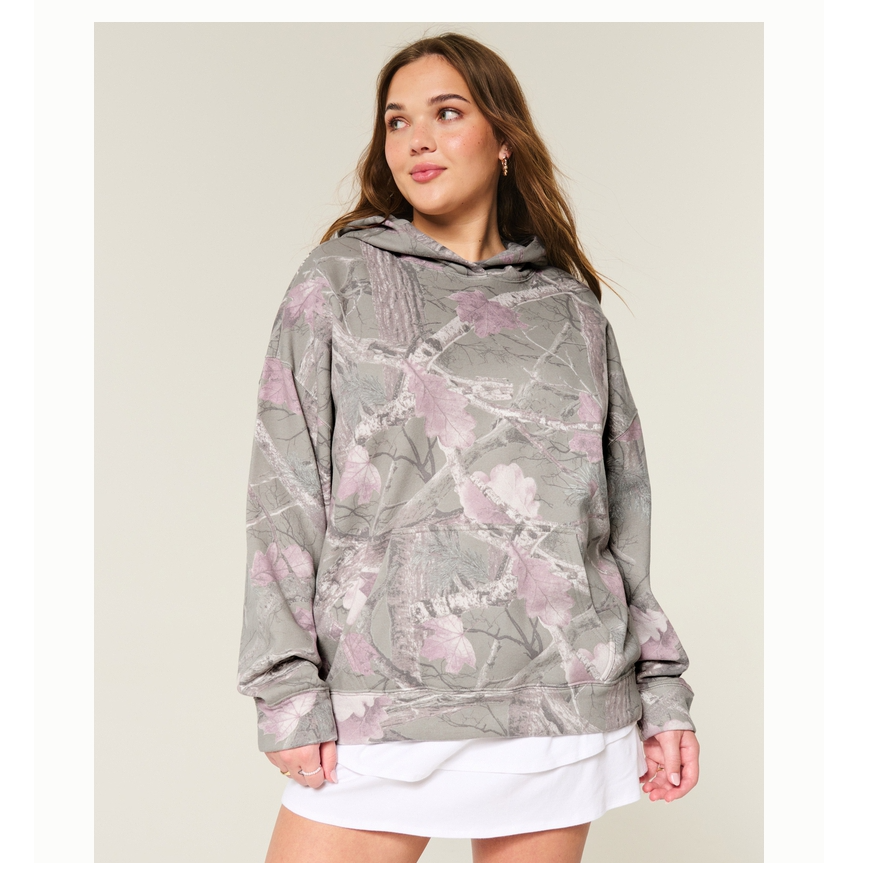 Hollister25秋冬新款甜美抓绒碎花套头连帽卫衣女装352-5258
