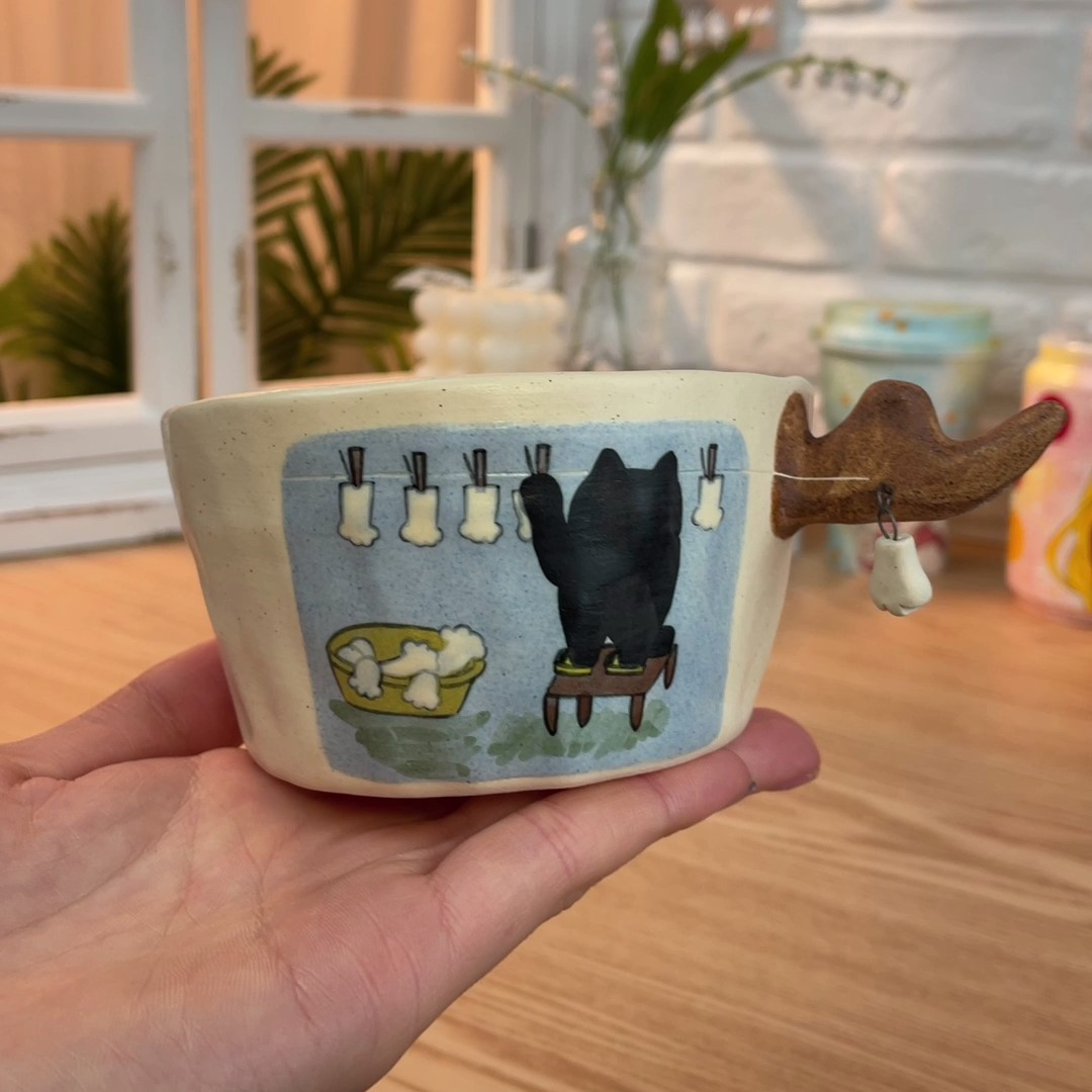 景德镇创意手绘猫猫晾袜子杯027