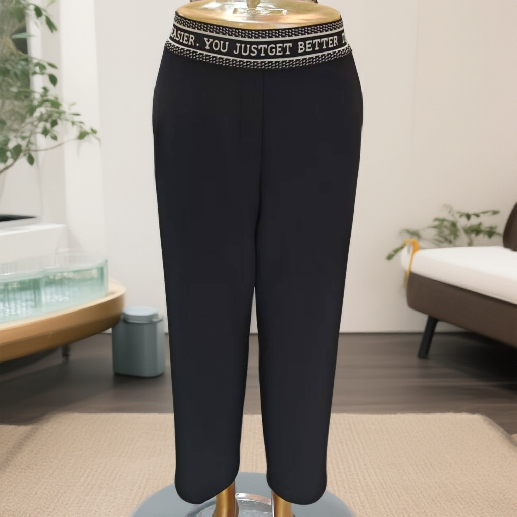 【韩国设计师衣吧】冬季新款时尚显瘦保暖加绒腰英文之母高弹筒裤