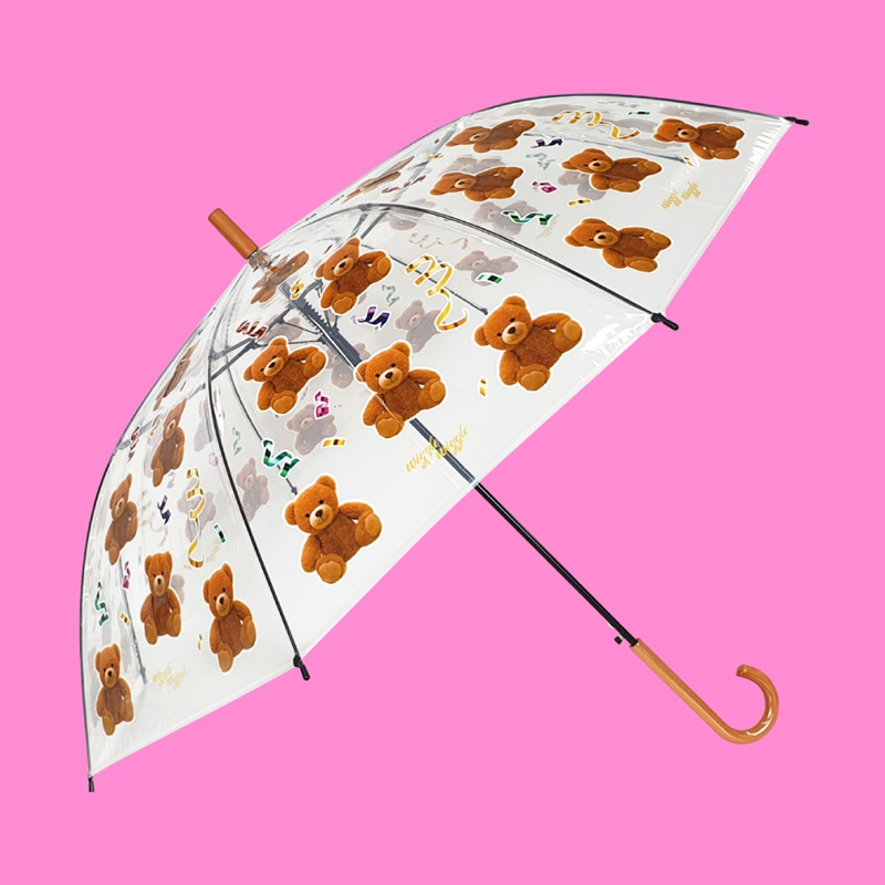 wigglewiggle透明印花雨伞氛围感高颜值半自动直杆长柄晴雨伞