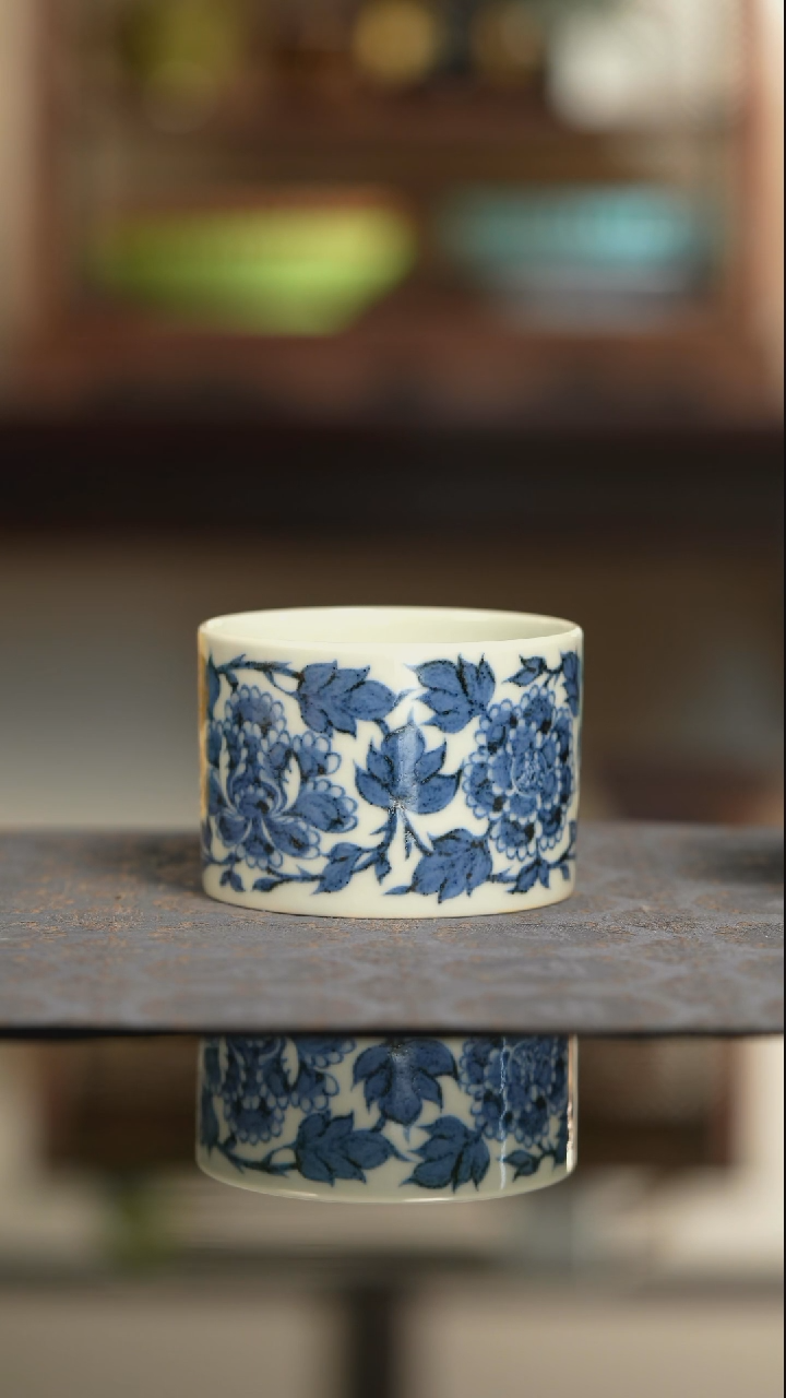 【闪购商品】明续幽蓝花卉主人杯杯