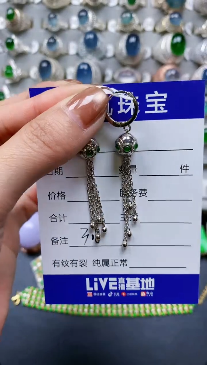 【闪购商品】翡翠耳饰银S925镶嵌0308