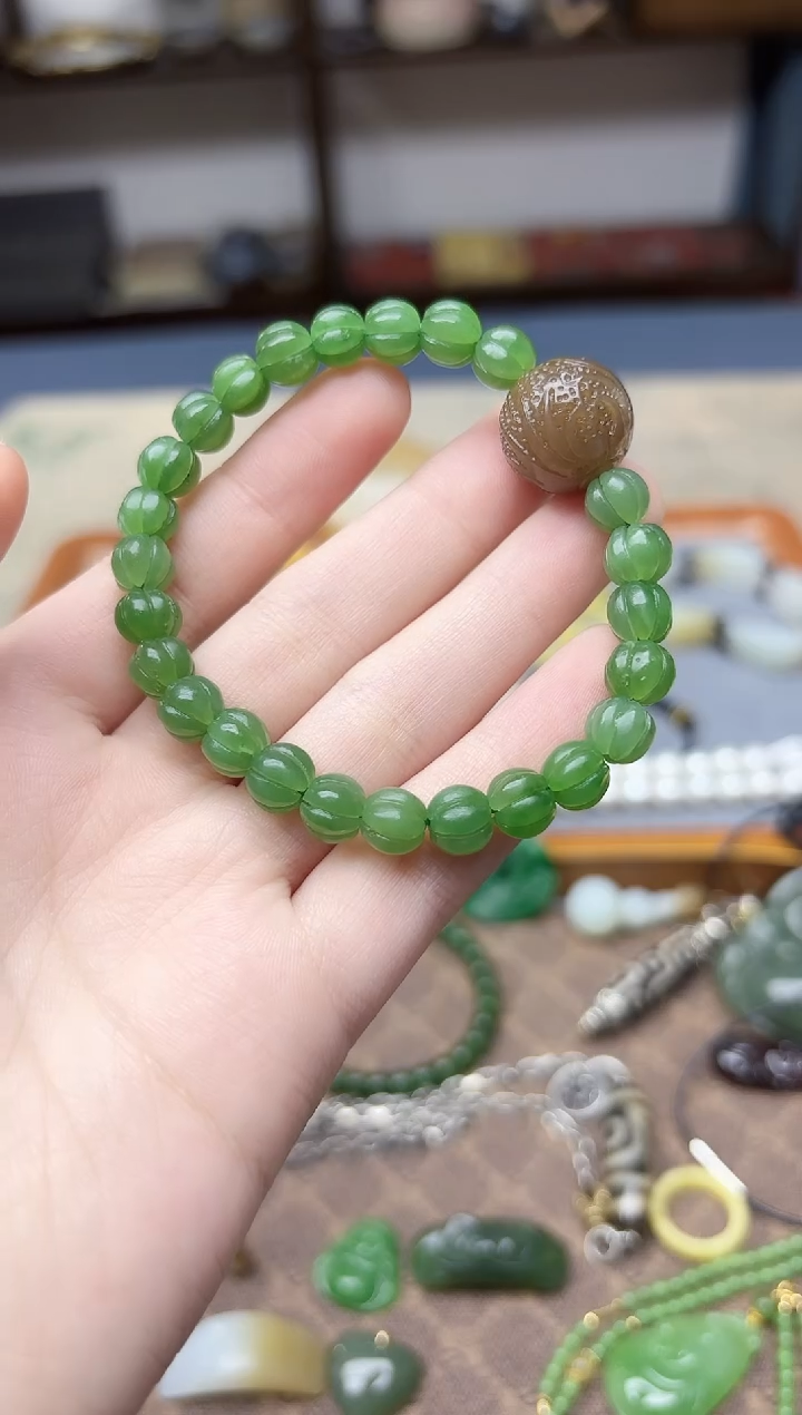 未镶嵌和田玉挂件碧玉南瓜珠手串8mmHX