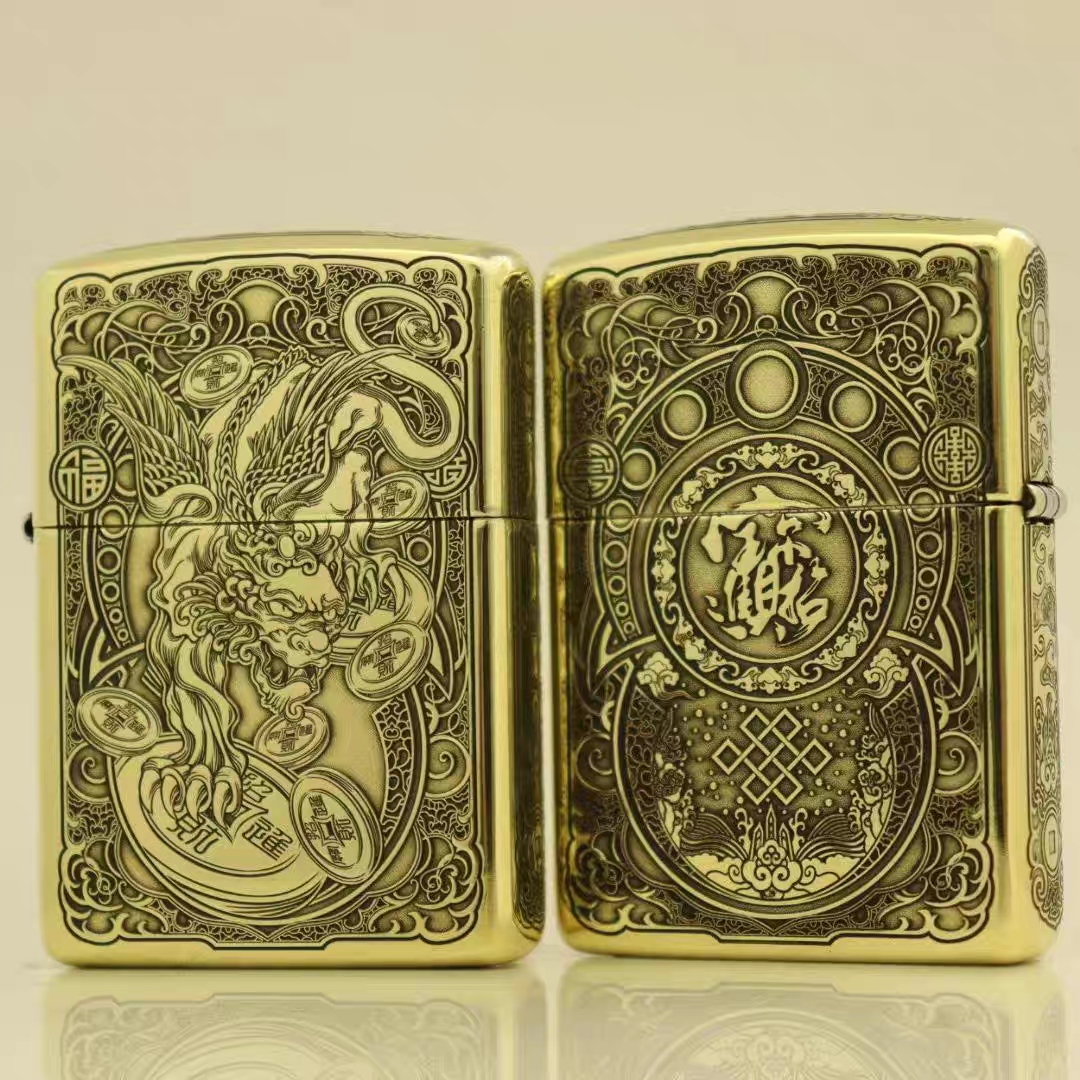 Zippo打火机W铜盔甲九钱貔貔DY9912DK