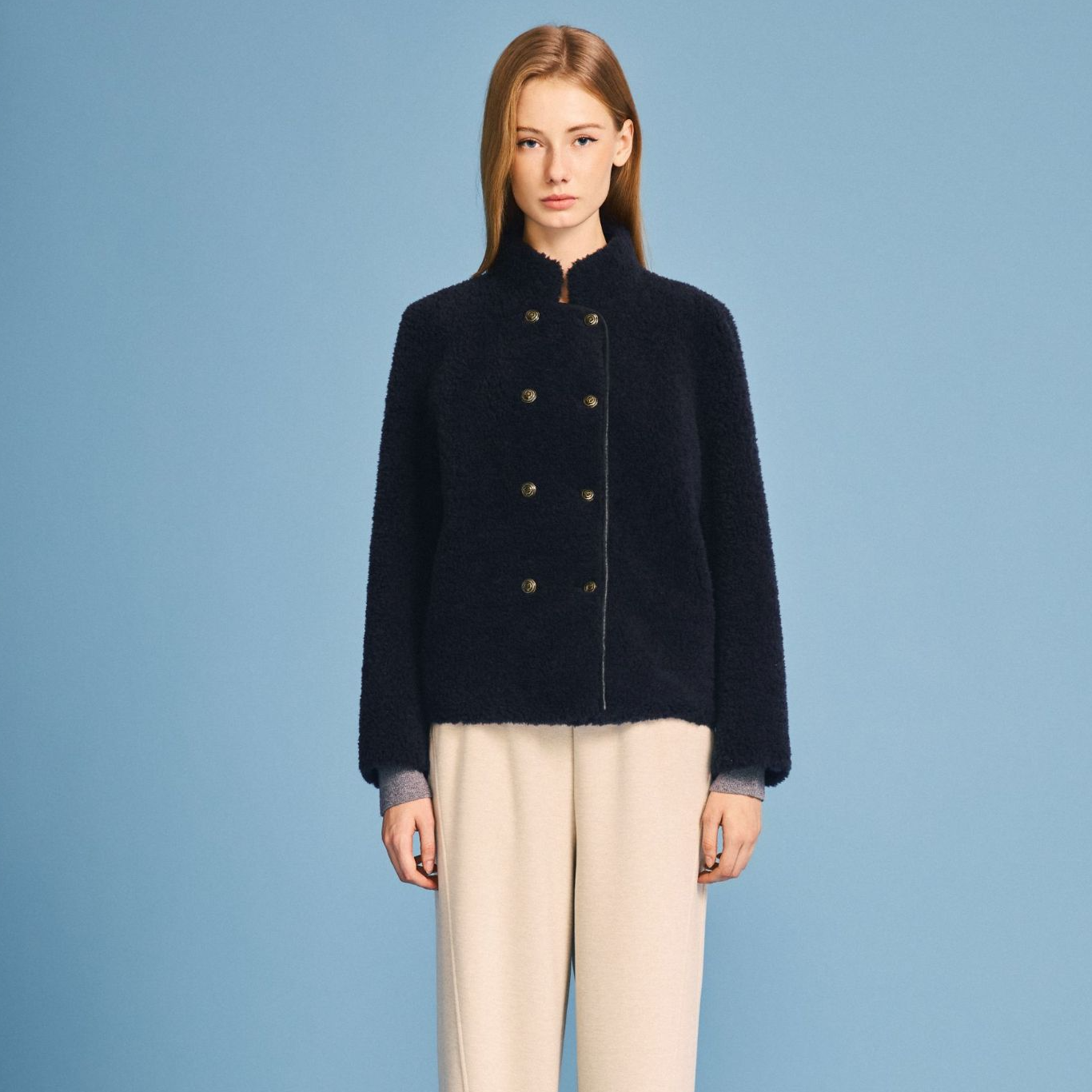 PSALTER诗篇 2026年冬季新款短款双排扣气质绵羊毛外套6C66110123