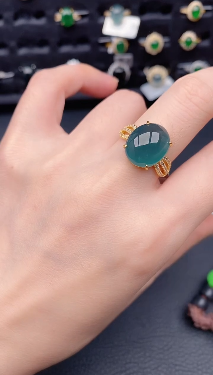 银S925镶嵌戒指翡翠天然a货翡翠352