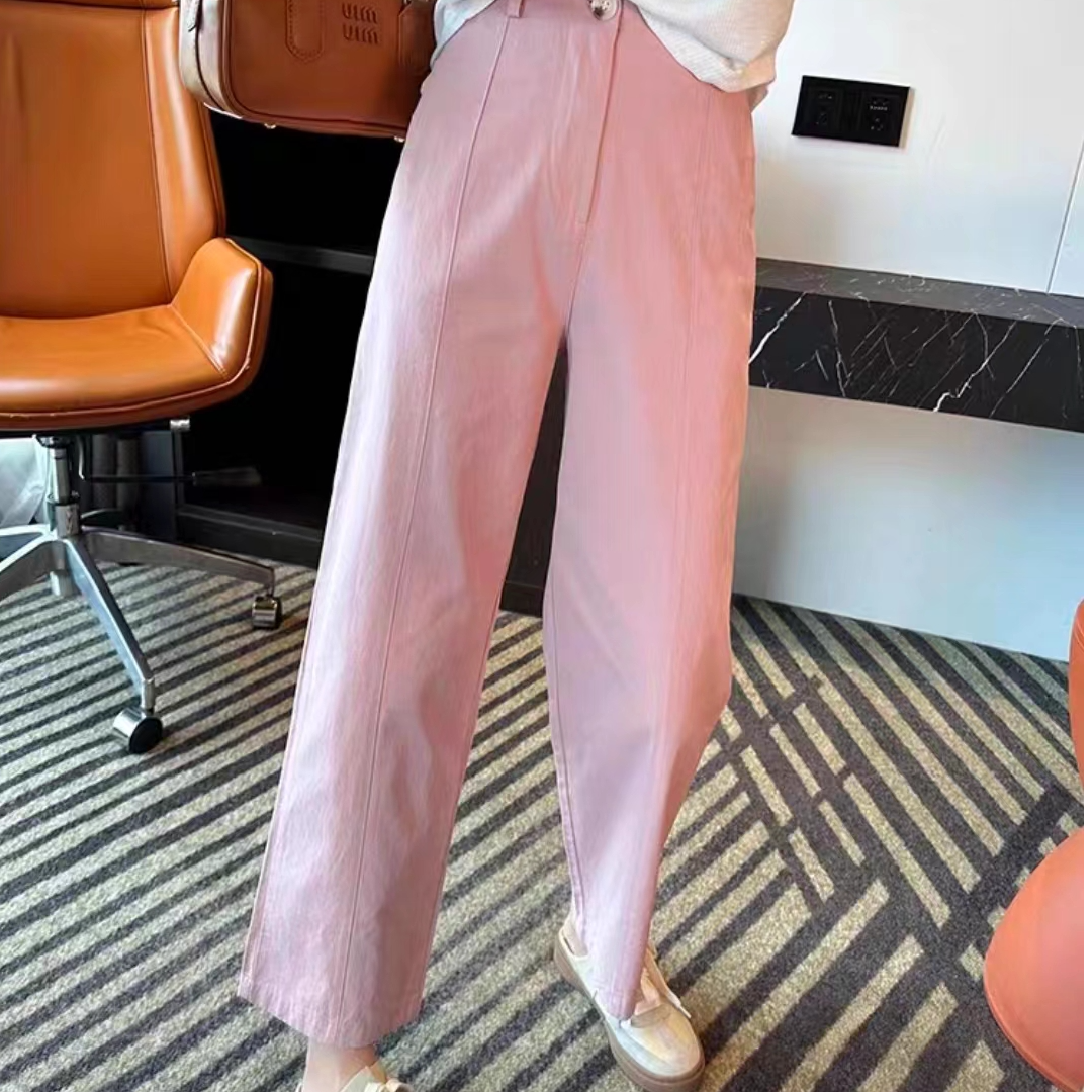 【艾萱萱】27013-2款粉色直筒阔腿休闲裤女 图片与实物不符 约102