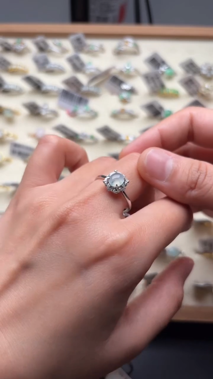 【闪购商品】翡翠戒指银S925镶嵌缅甸A货翡翠S925银镶嵌