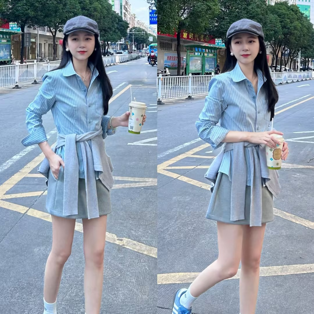 阿玛施新款简单百搭条纹衬衣530022衬衫