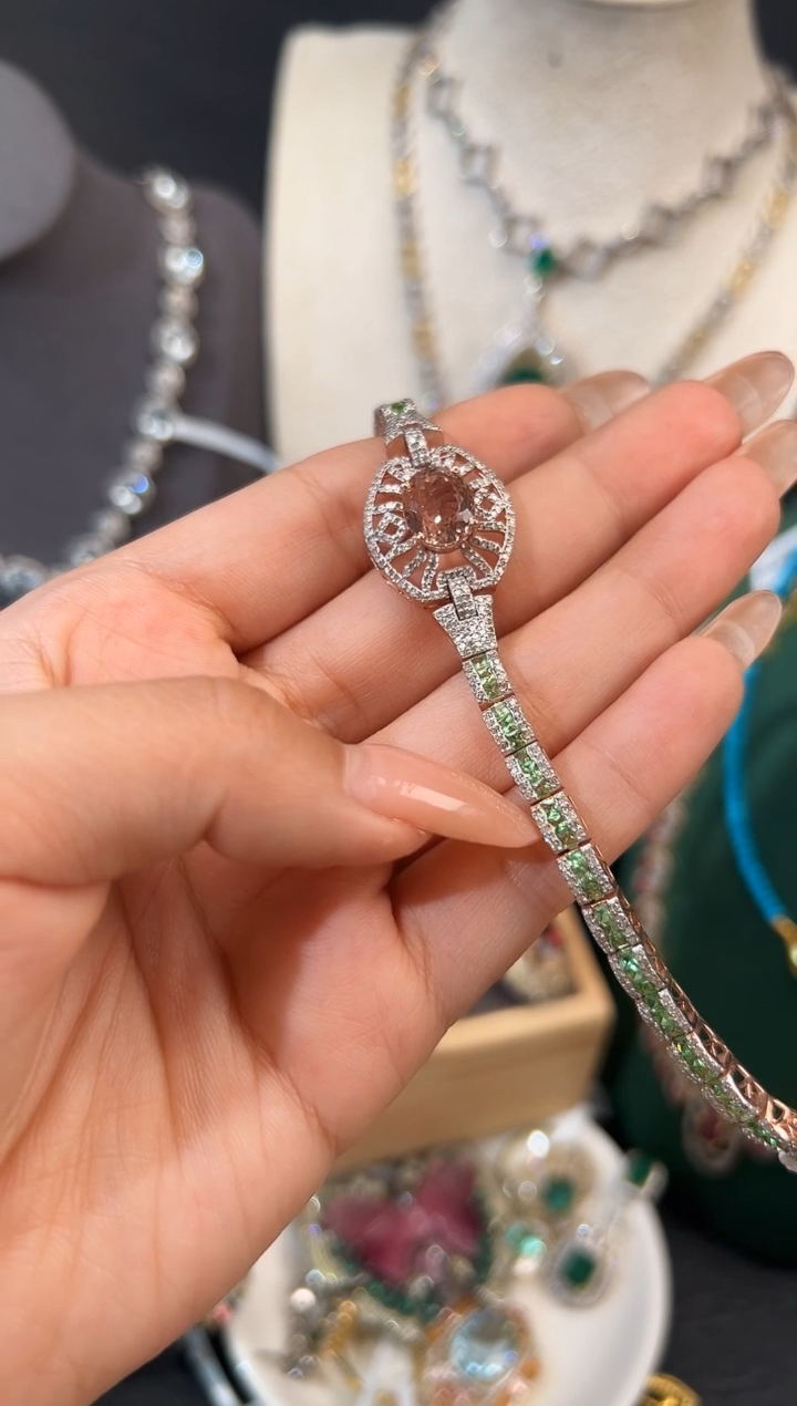 银S925镶嵌手链碧玺手链