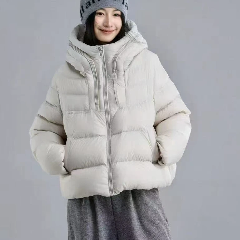 【2025爆款】新款双拉链时尚宽松连帽女士爆款羽绒服外套