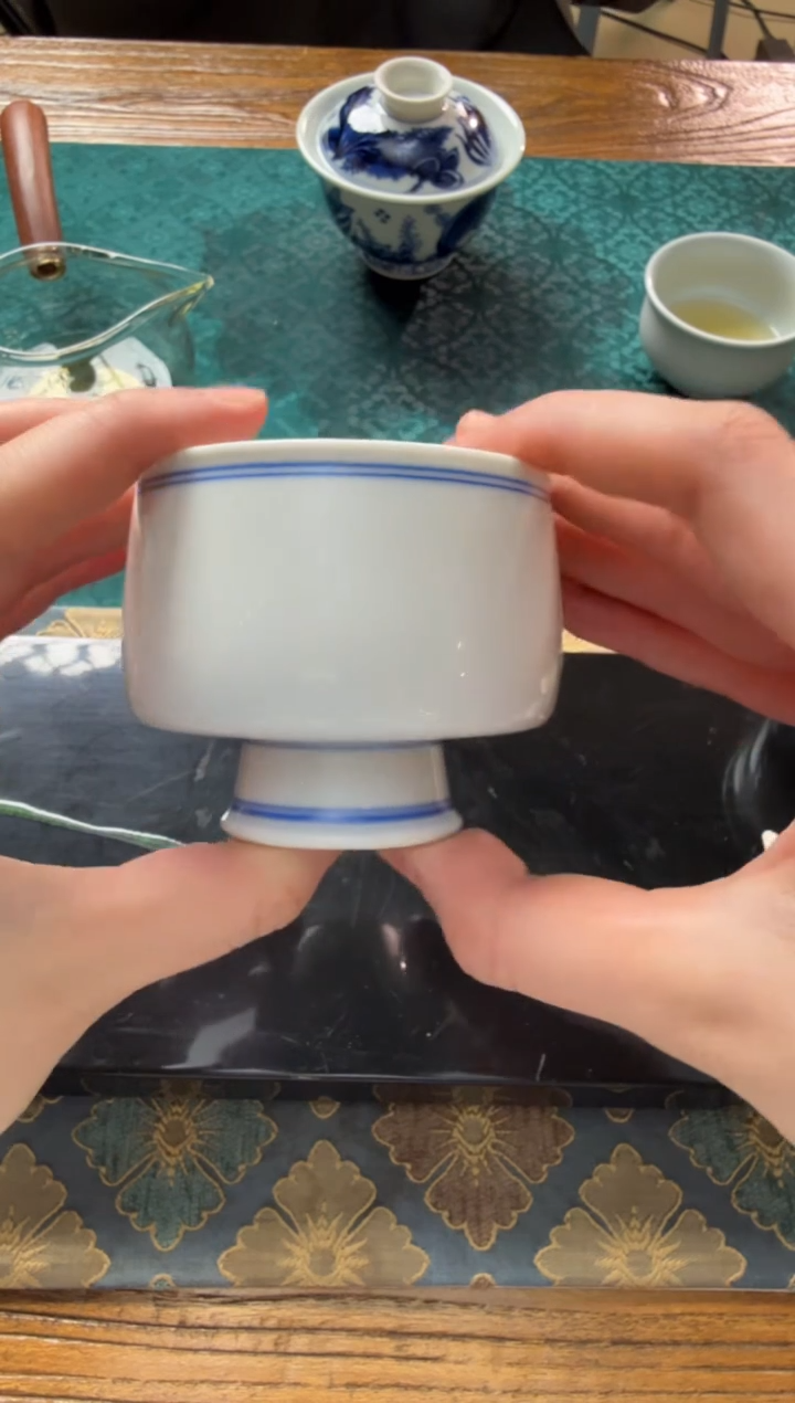 杯子陶瓷双圈线白胎高足小缸杯