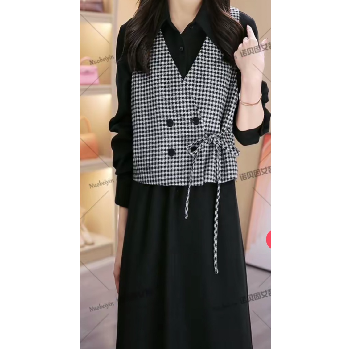 时尚长袖假两件连衣裙女2025秋季新款减龄高端中长款裙子Y548182