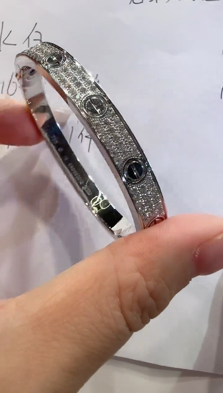 【闪购商品】钻石手镯18K金镶嵌16#K白宽版满天星手镯