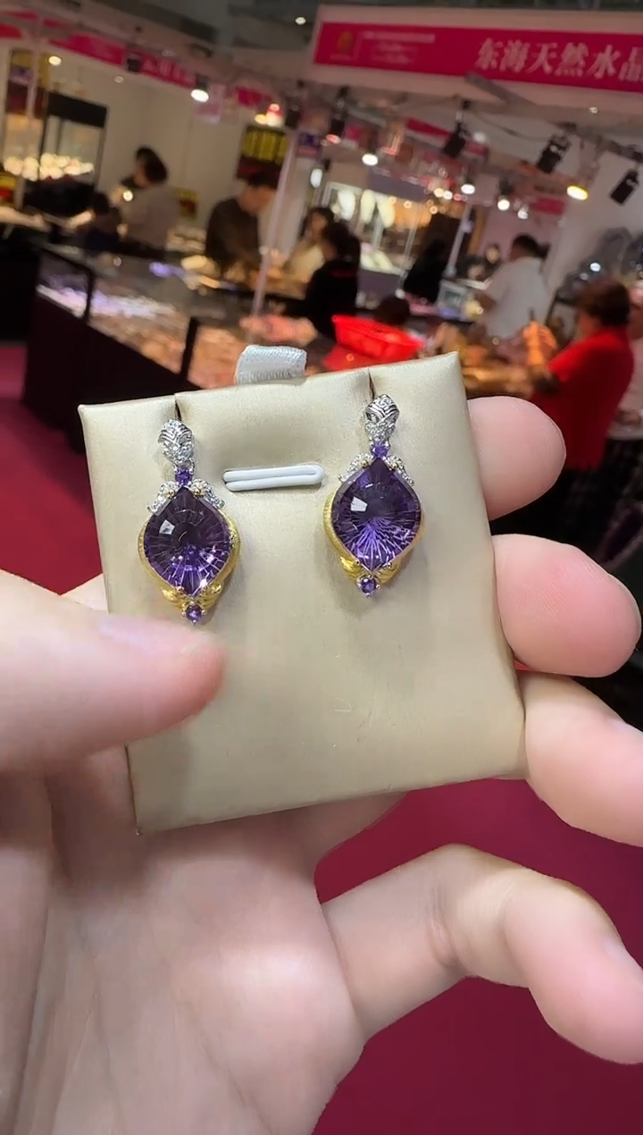 银S925镶嵌耳饰紫晶耳坠帝王紫