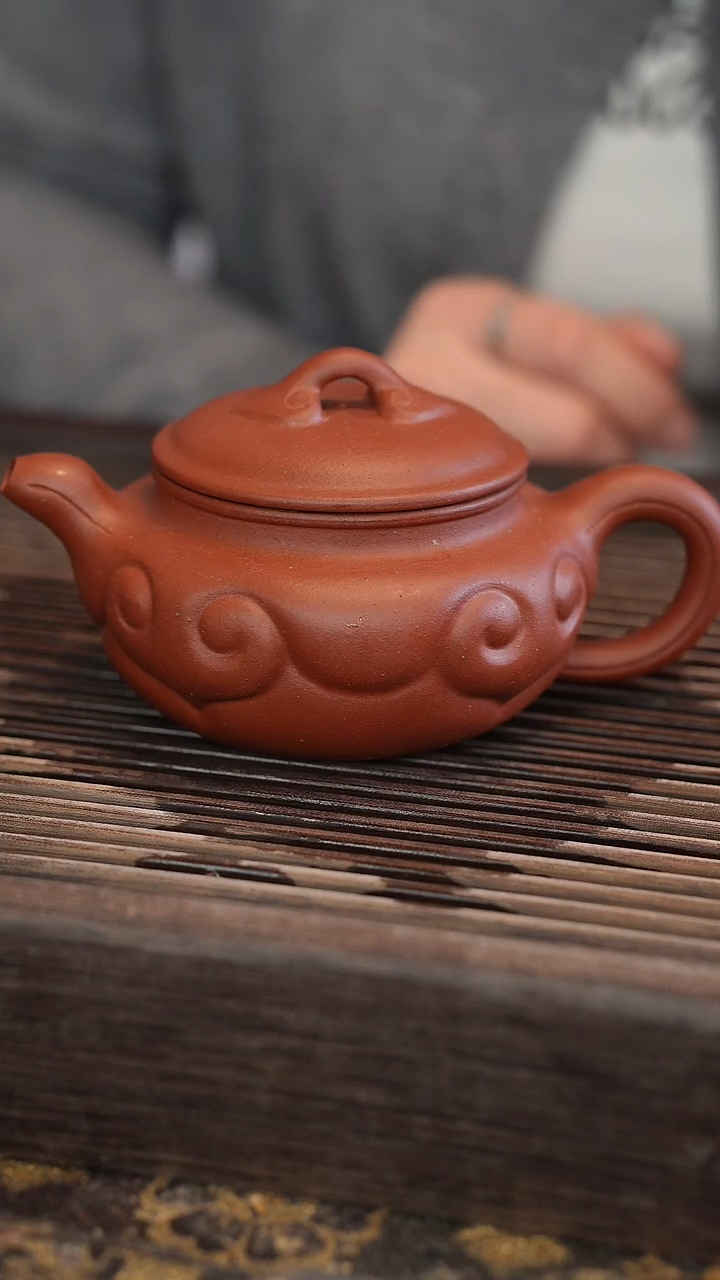 茶壶紫砂如意仿古 北红赤铁 半手工 270cc