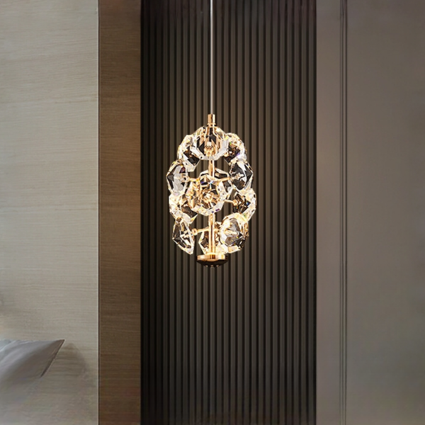 轻奢风水晶小吊灯卧室床头灯简约单头过道设计师款氛围吧台吊线灯