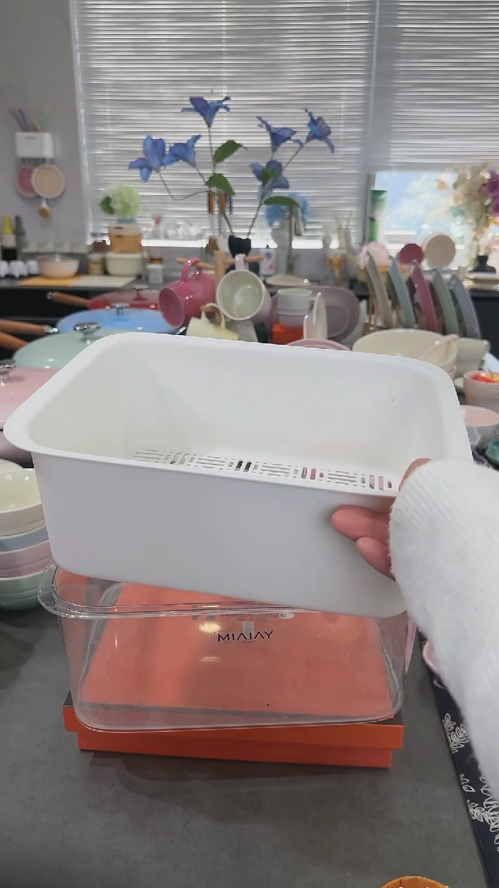 【闪购商品】瓷方形沥水篮双层白色-【1套装】