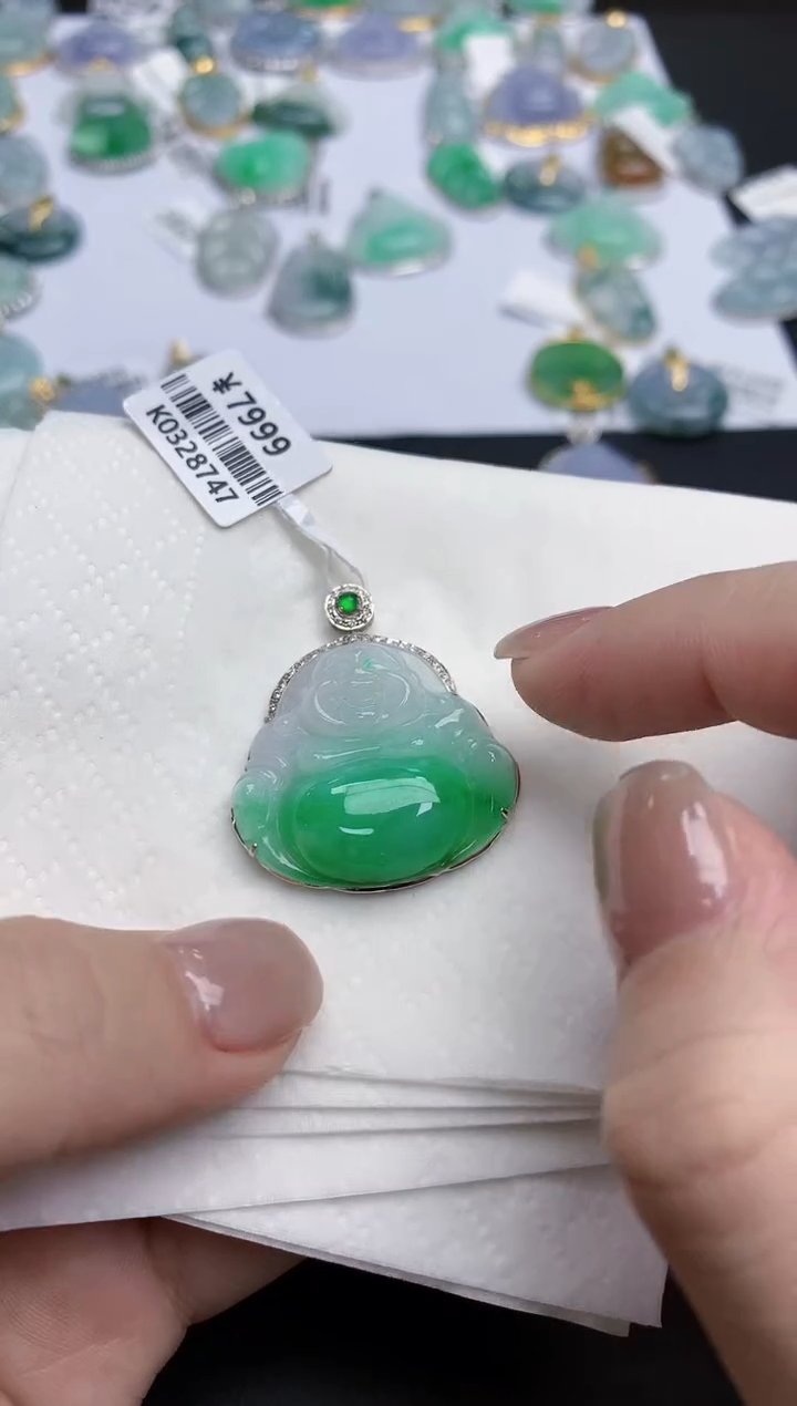 【闪购商品】翡翠颈饰18K金镶嵌天然缅甸翡翠A货