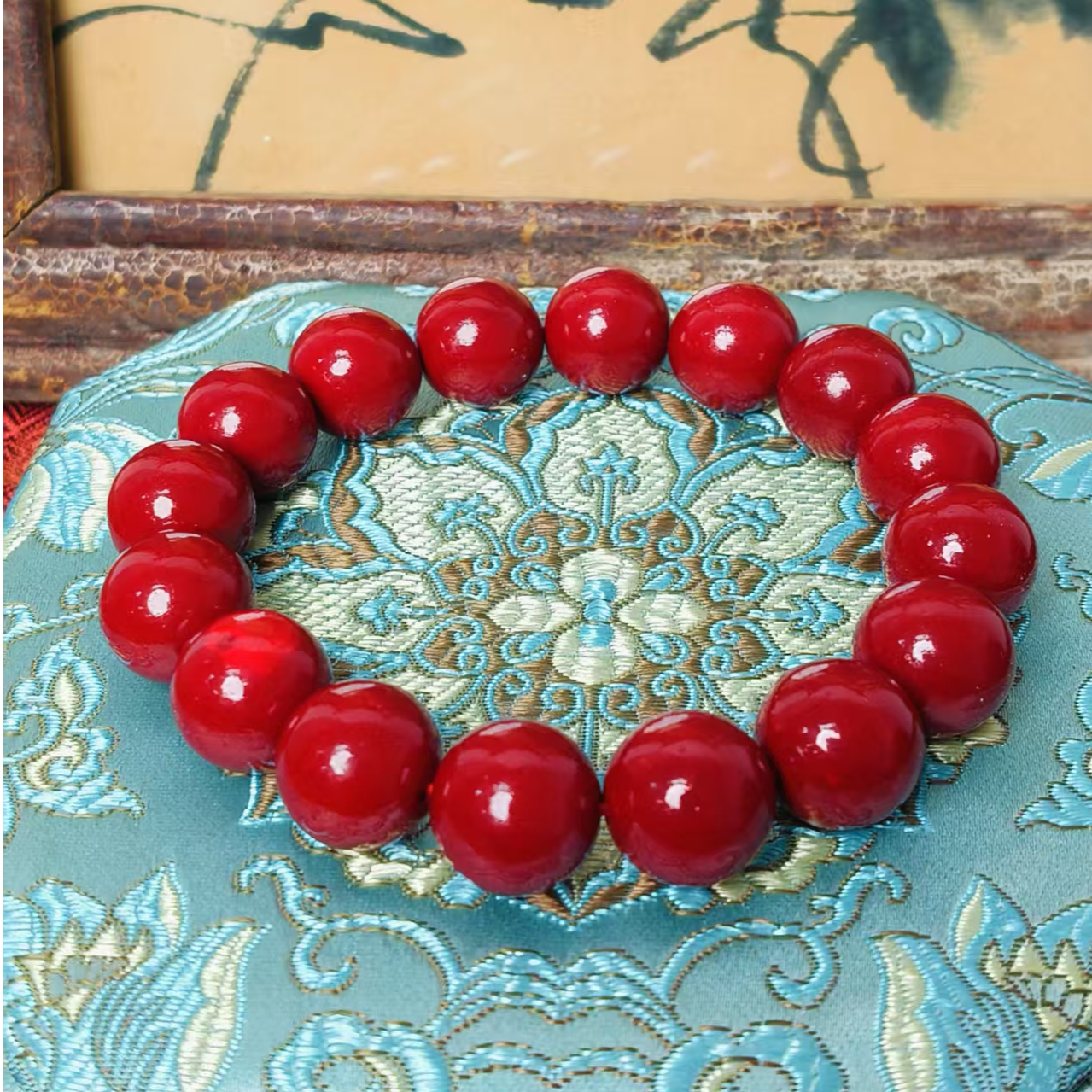 天然辰砂柒国风复古朱砂手串