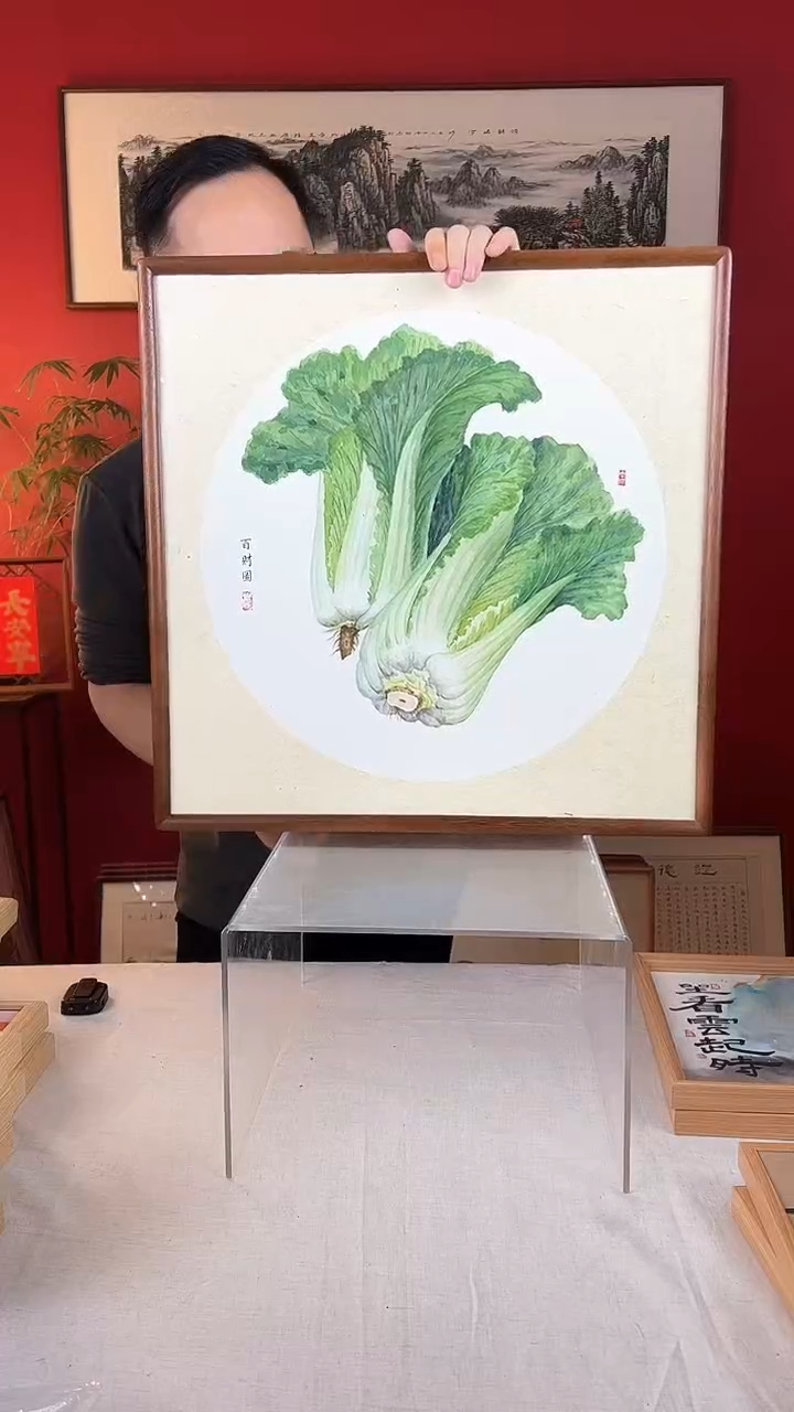 【闪购商品】国画百财图纯手绘国画53*53实木画框