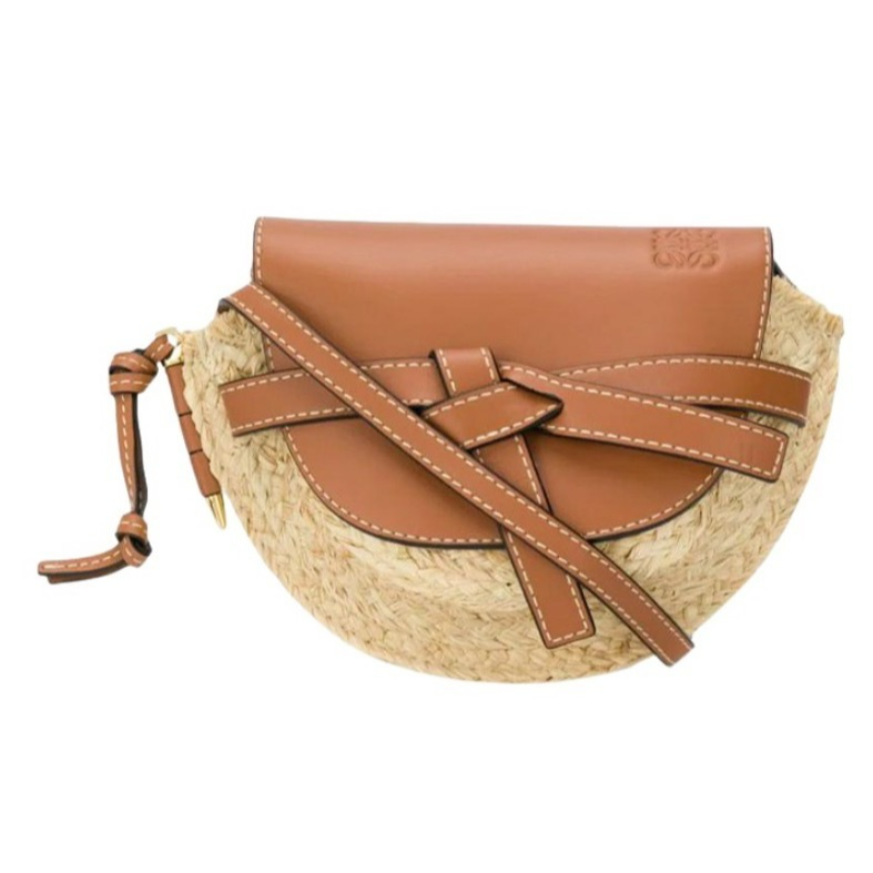 全新未使用 LOEWE/罗意威 压花草编拼皮Gate单肩斜挎包迷你