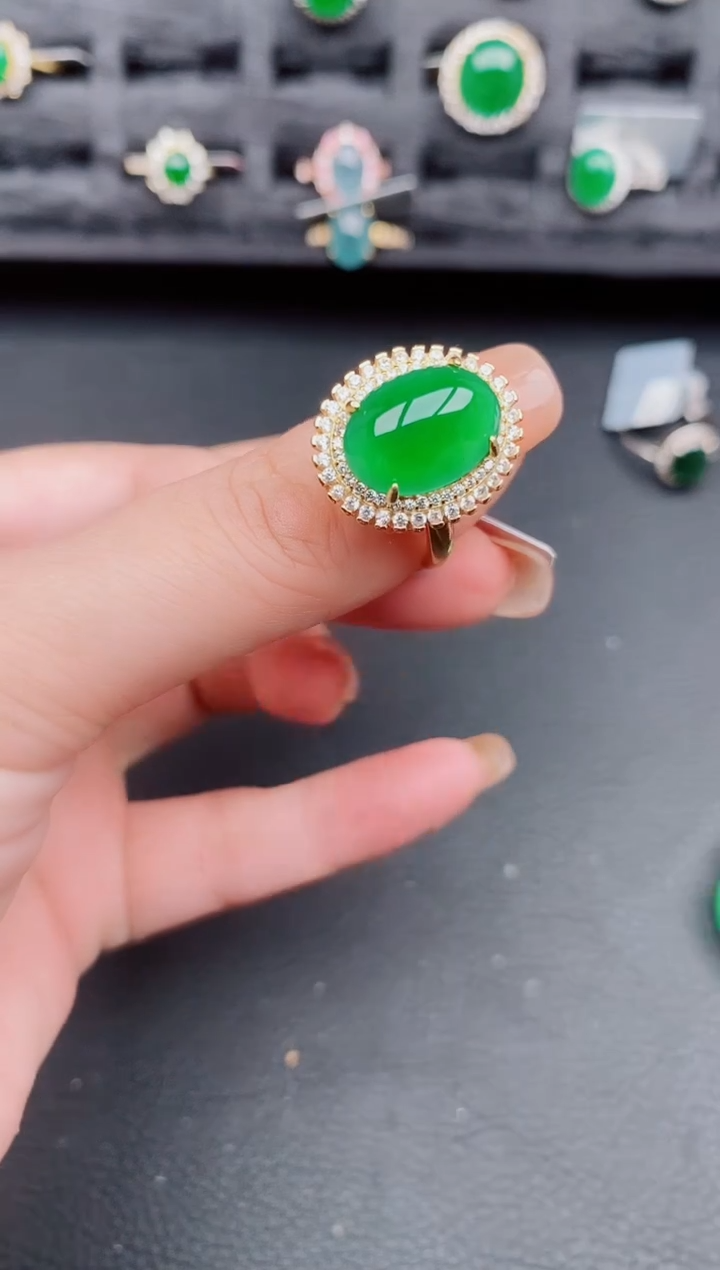 翡翠戒指银S925镶嵌天然a货翡翠219