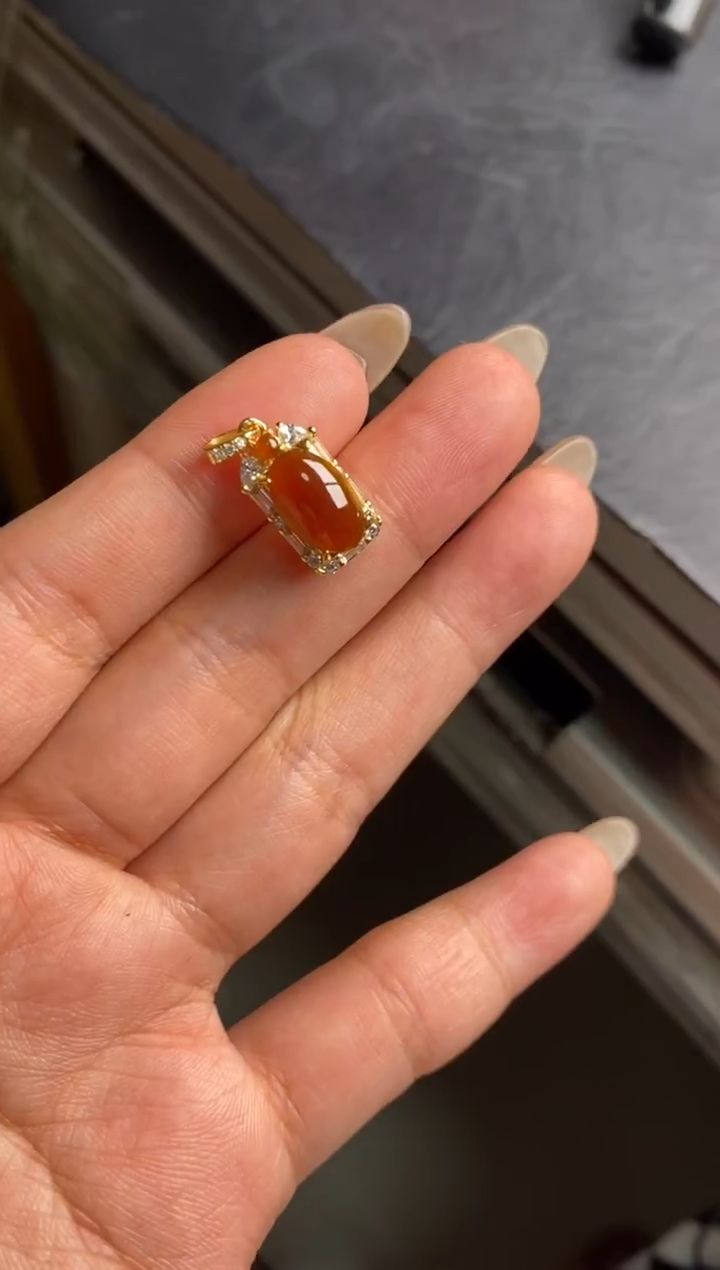 银S925镶嵌戒指翡翠琳*酱天然A货翡翠