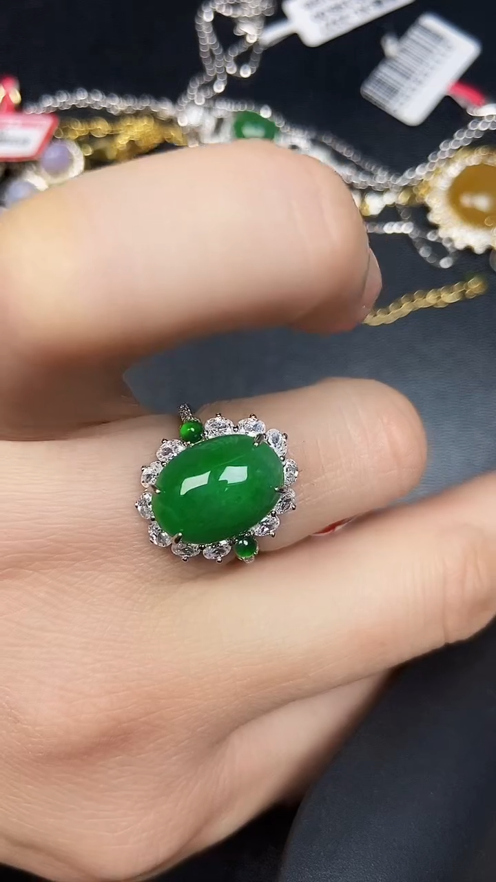 银S925镶嵌戒指翡翠1390