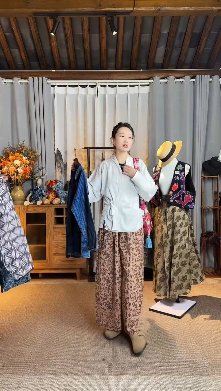 【闪购商品】设计师款手绘拓印阔腿裤