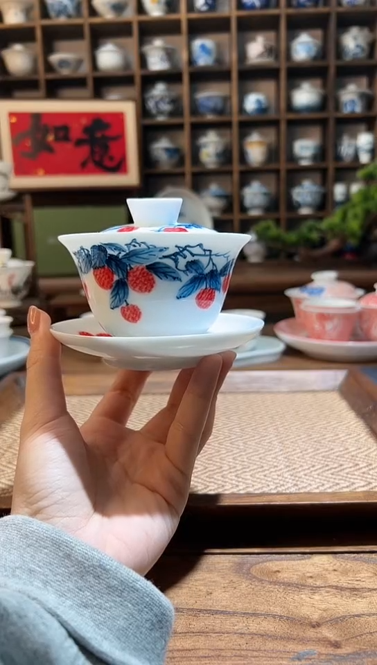 【闪购商品】手绘荔枝三才盖碗