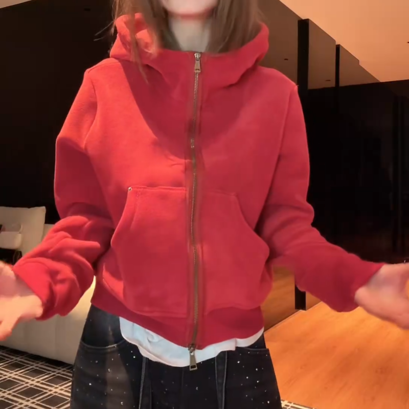 【周末出逃】冬季新款美式时尚百搭气质加绒连帽卫衣LK2508982