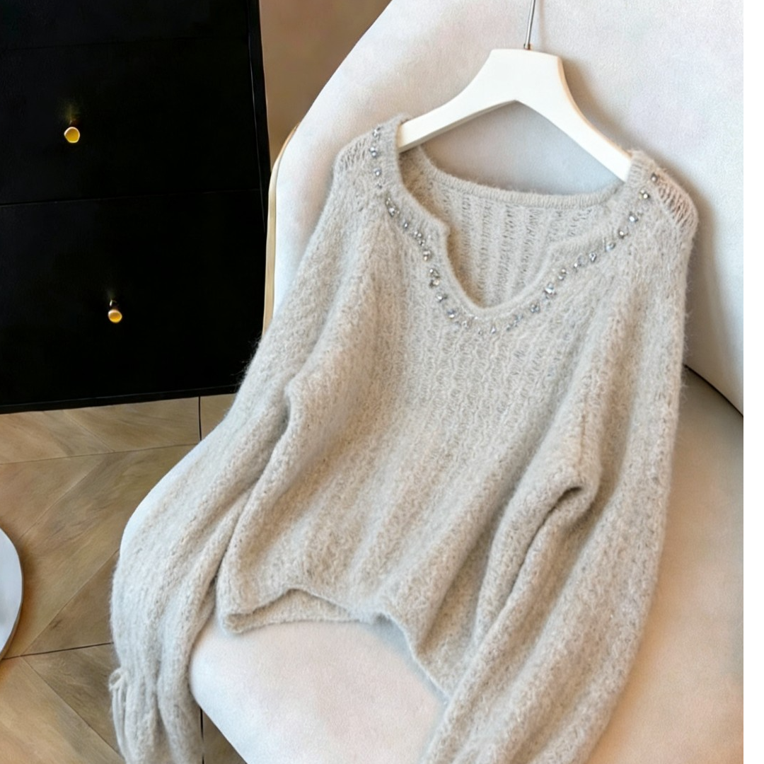 801-25947白灰 气质长袖针织衫时尚套头休闲百搭