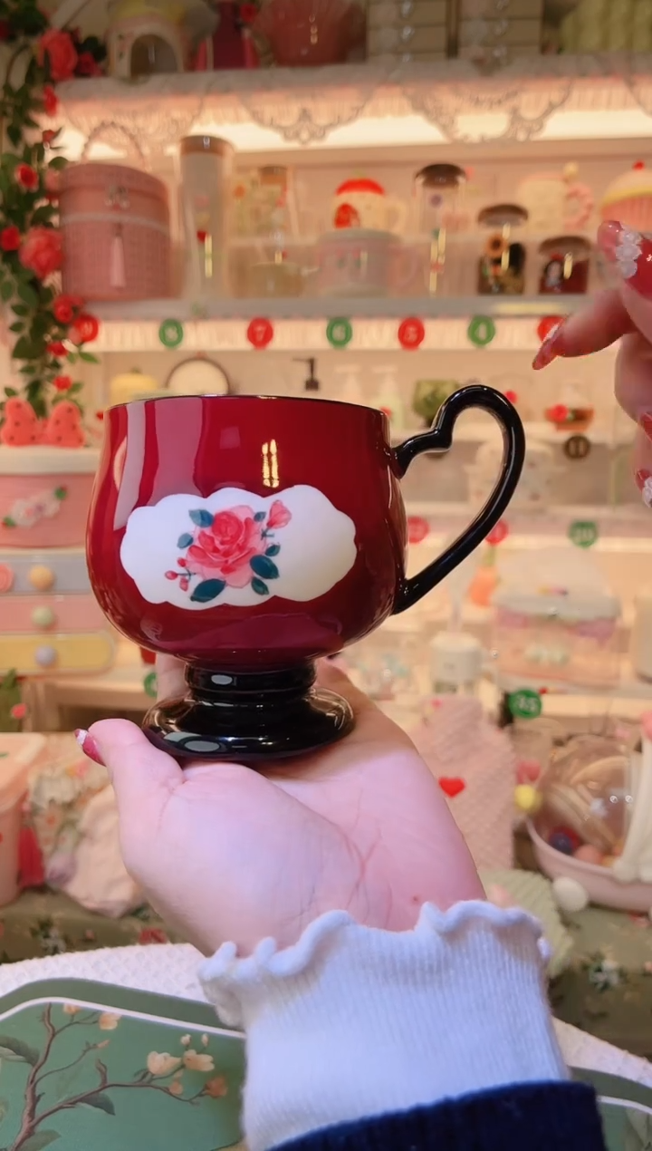 复古高脚杯红色——手工制作品质好！