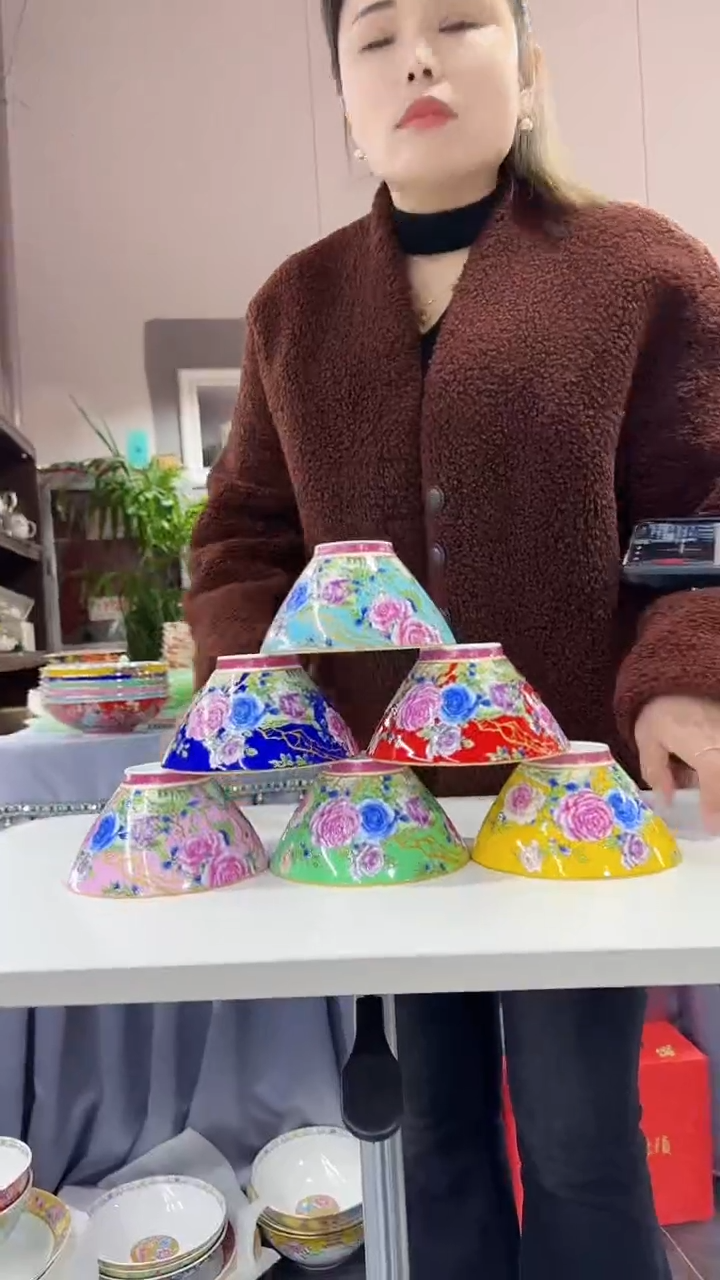 【闪购商品】瓷片斗笠碗5英寸饭碗混色6个景德镇陶瓷