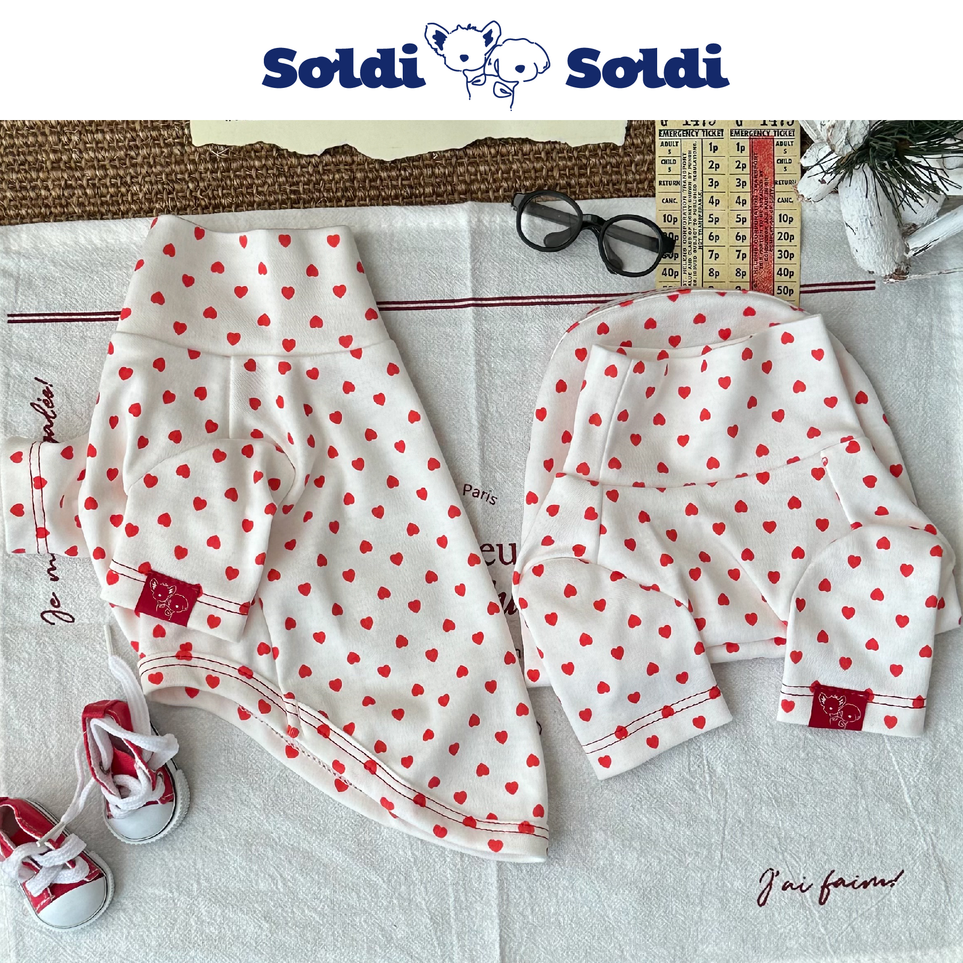 Soldi Soldi宠物衣橱狗狗红色爱心打底衫家居服约克夏马尔济斯