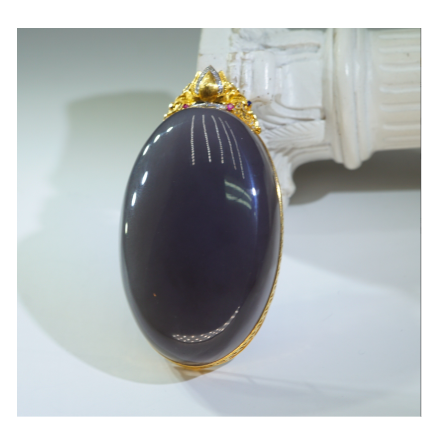 18K和田玉烟紫蛋面吊坠   A011921