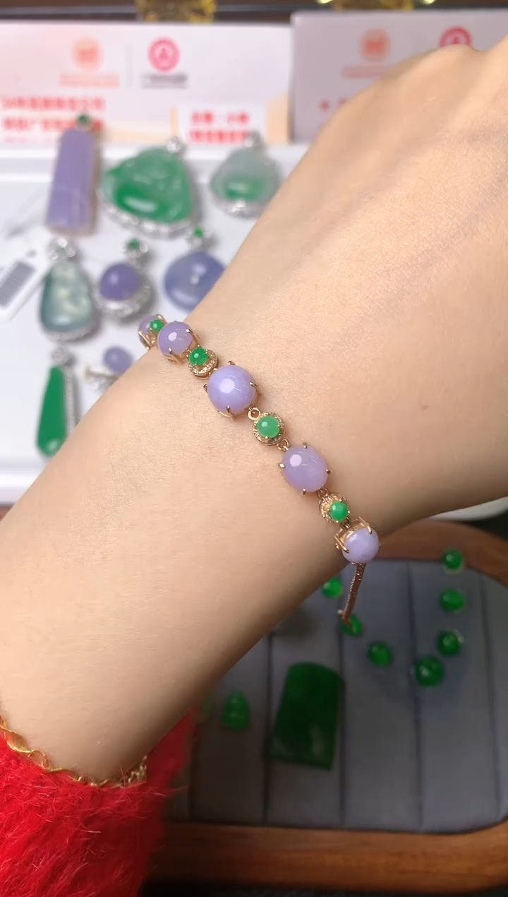 【闪购商品】翡翠手链18K金镶嵌手链