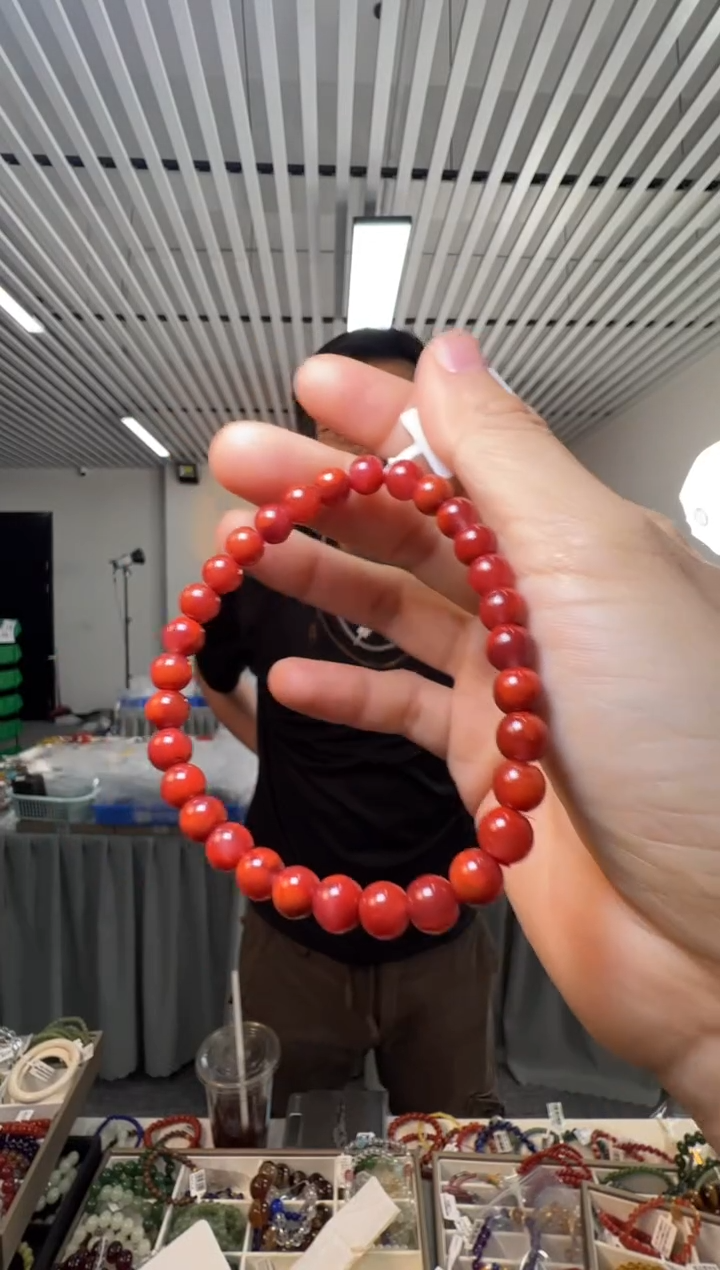 手串未镶嵌南红玛瑙约6-6.5mm瓦西料南红玫红底圆珠手串