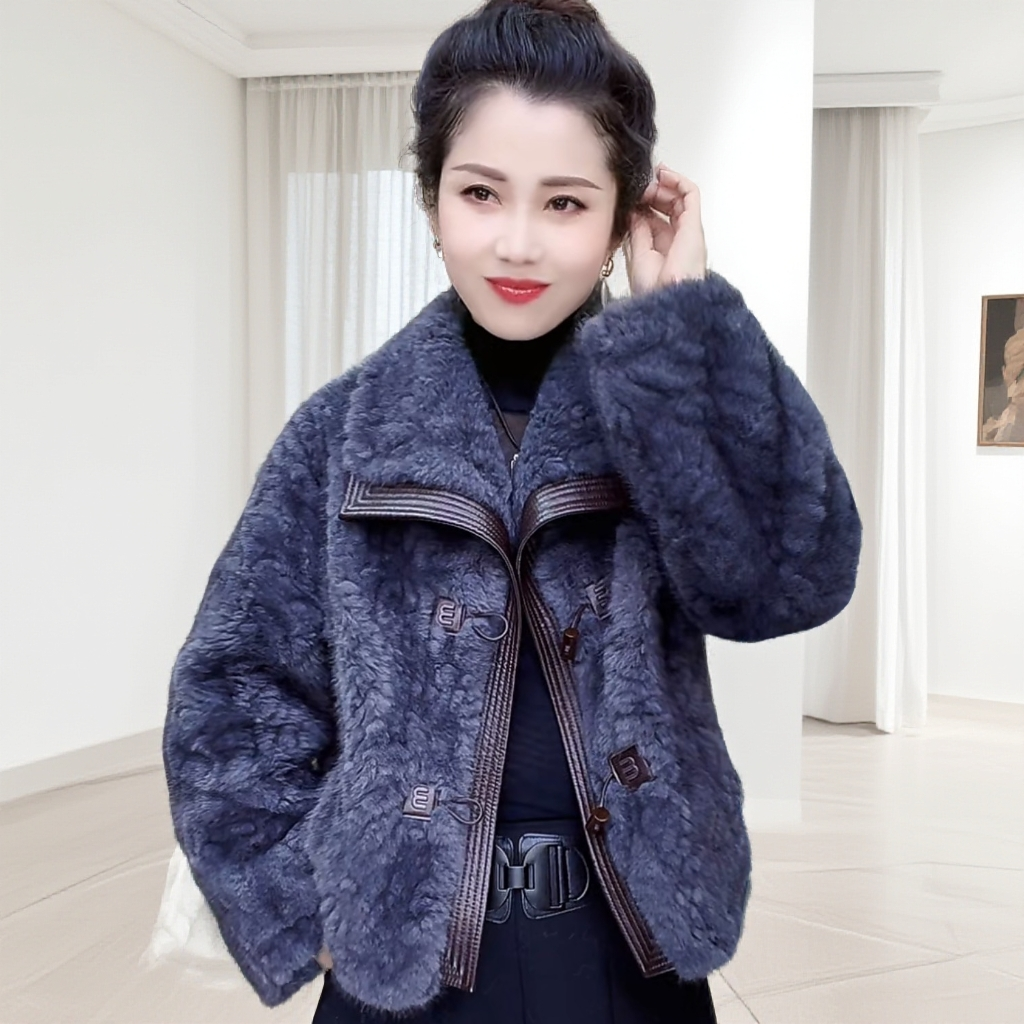 【淼姐专属AA】翻领新款秋冬外套皮 毛一体女士轻奢翻领外套设计师