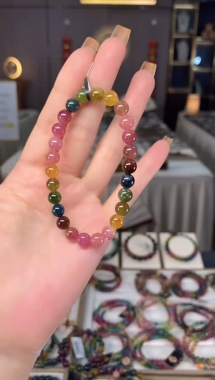 未镶嵌老矿碧玺色标彩虹单圈手串7mm+碧玺dan多样性发货一条