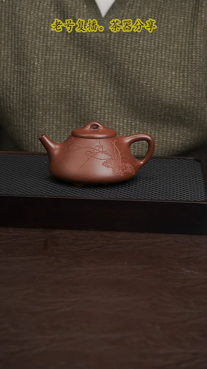 茶壶紫砂紫泥刻绘石瓢