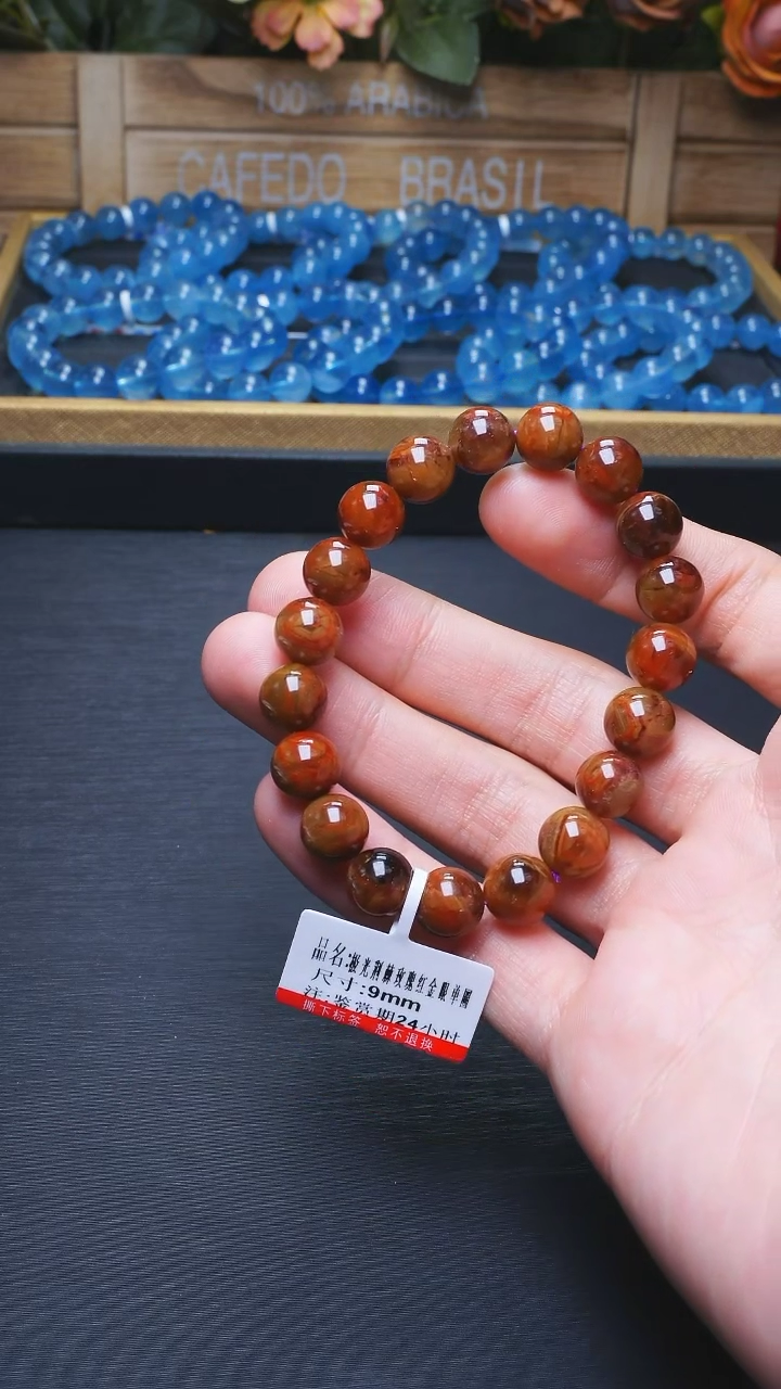 【闪购商品】水晶L016荆棘玫瑰红金眼单圈9mm未镶嵌多样性发其一