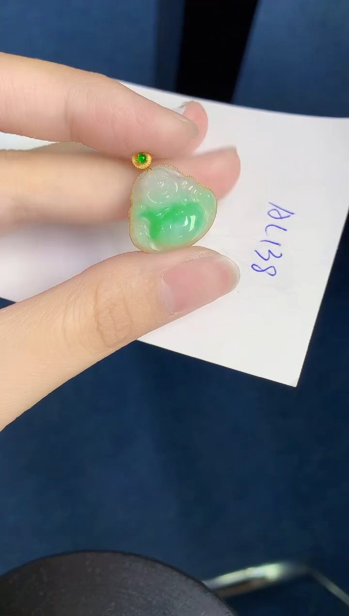 翡翠18K金镶嵌颈饰天然翡翠緬甸A貨