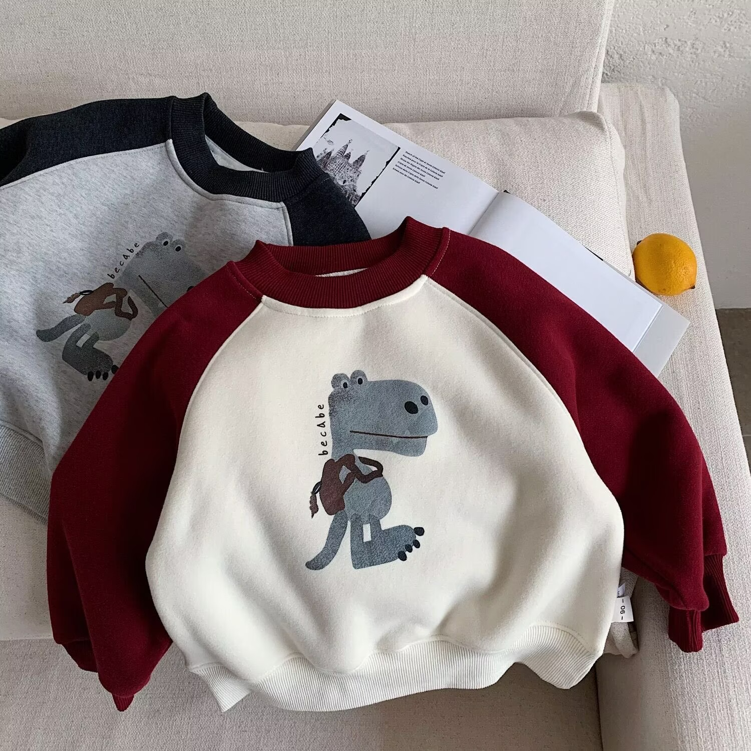 儿童卫衣男加绒加厚冬季款小童厚绒上衣保暖宝宝恐龙打底衫女洋气