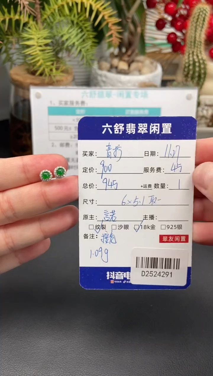 18K金镶嵌翡翠耳饰青*D2524291
