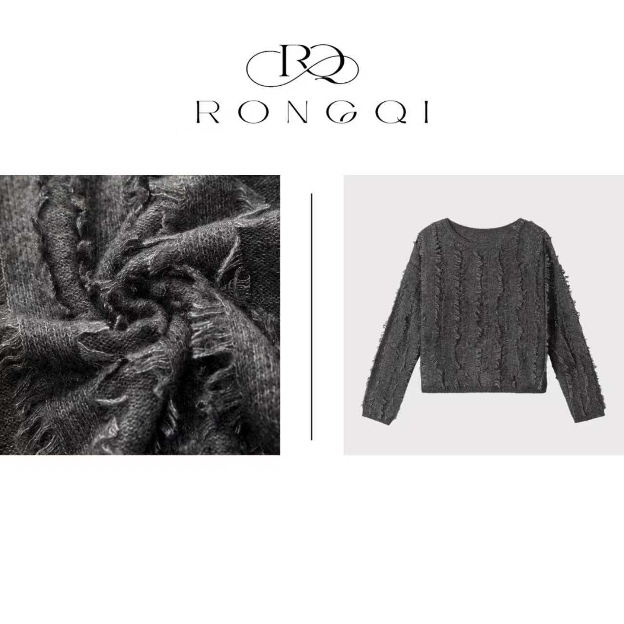 “围炉煮茶”·绒起·蚕丝羊绒流苏宽松慵懒休闲圆领套头衫RQ30675