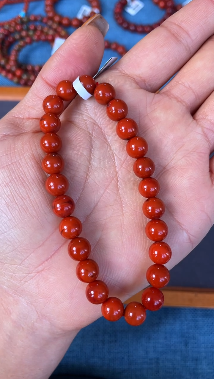 未镶嵌手串南红玛瑙N05凉山瓦西料柿子红单圈多样性发其一